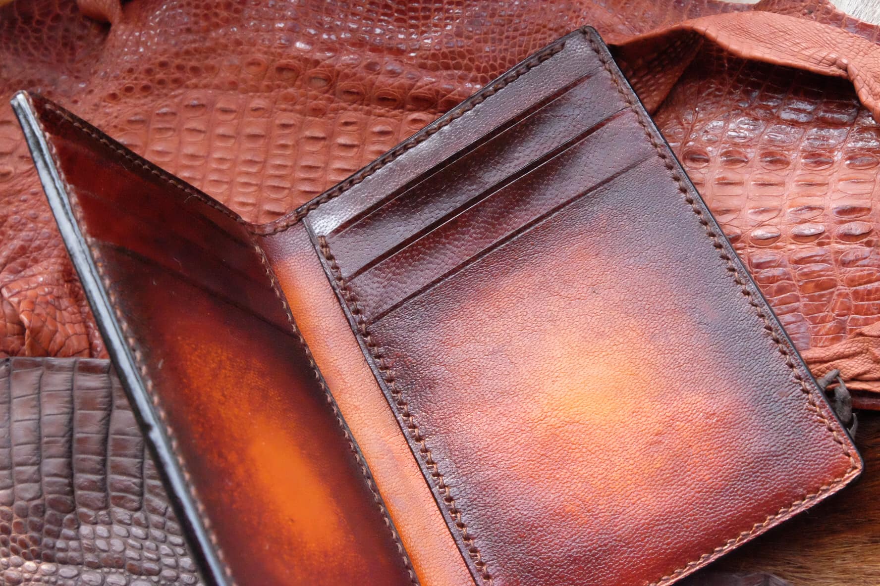 Brown hand dyed patina veg leather wallet HDWA54
