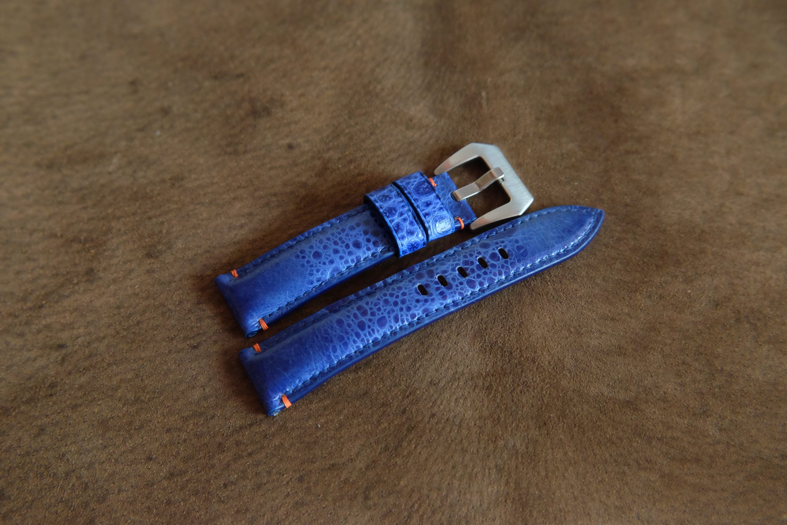 Bespoke Blue Stonewash Ostrich Leg Leather Watch Strap OS06 - Hephakee