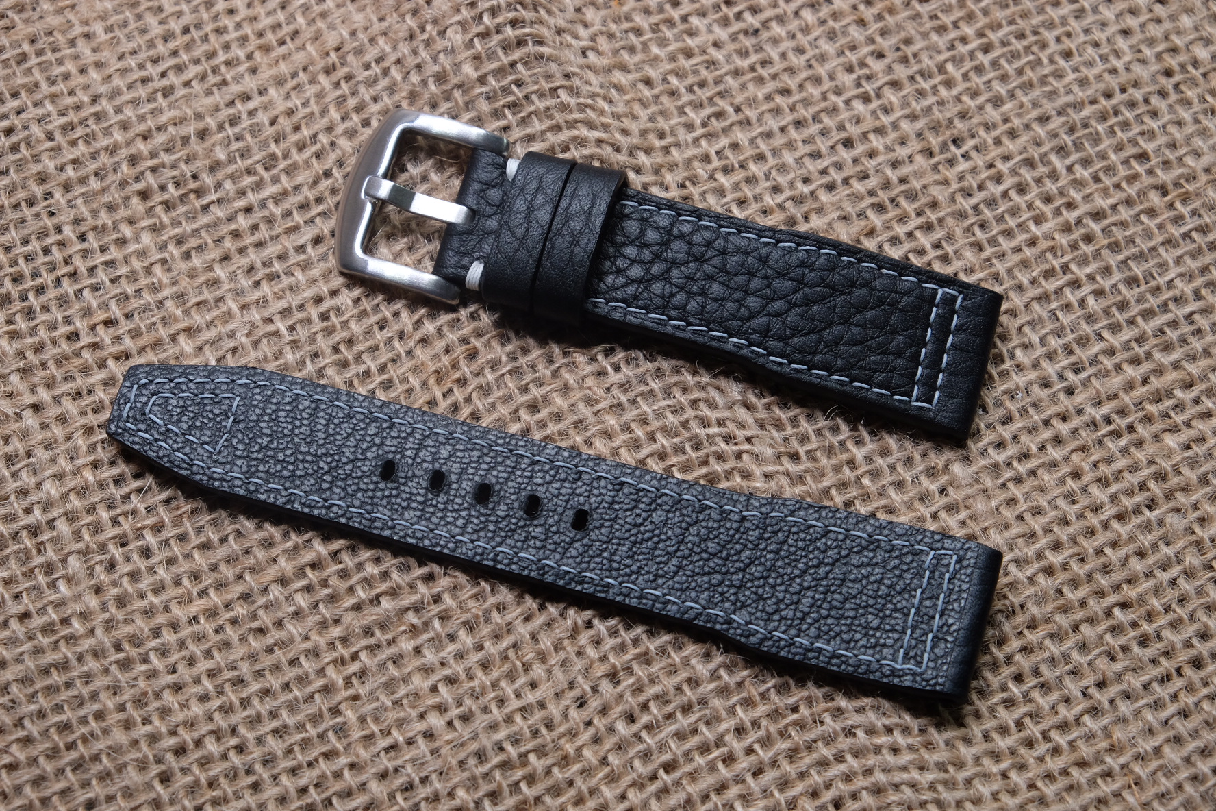 Black Togo leather watch strap HDTG01