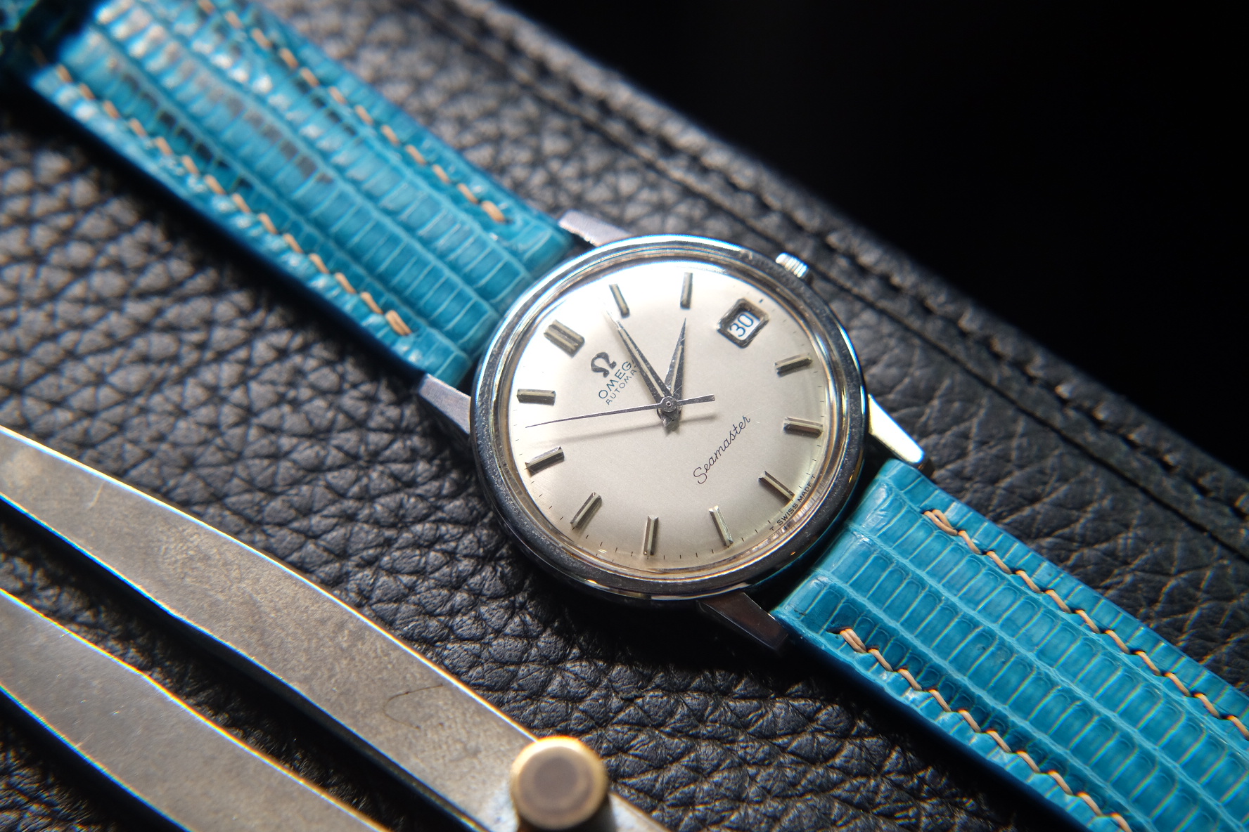 Blue lizard leather watch strap HDLZ40