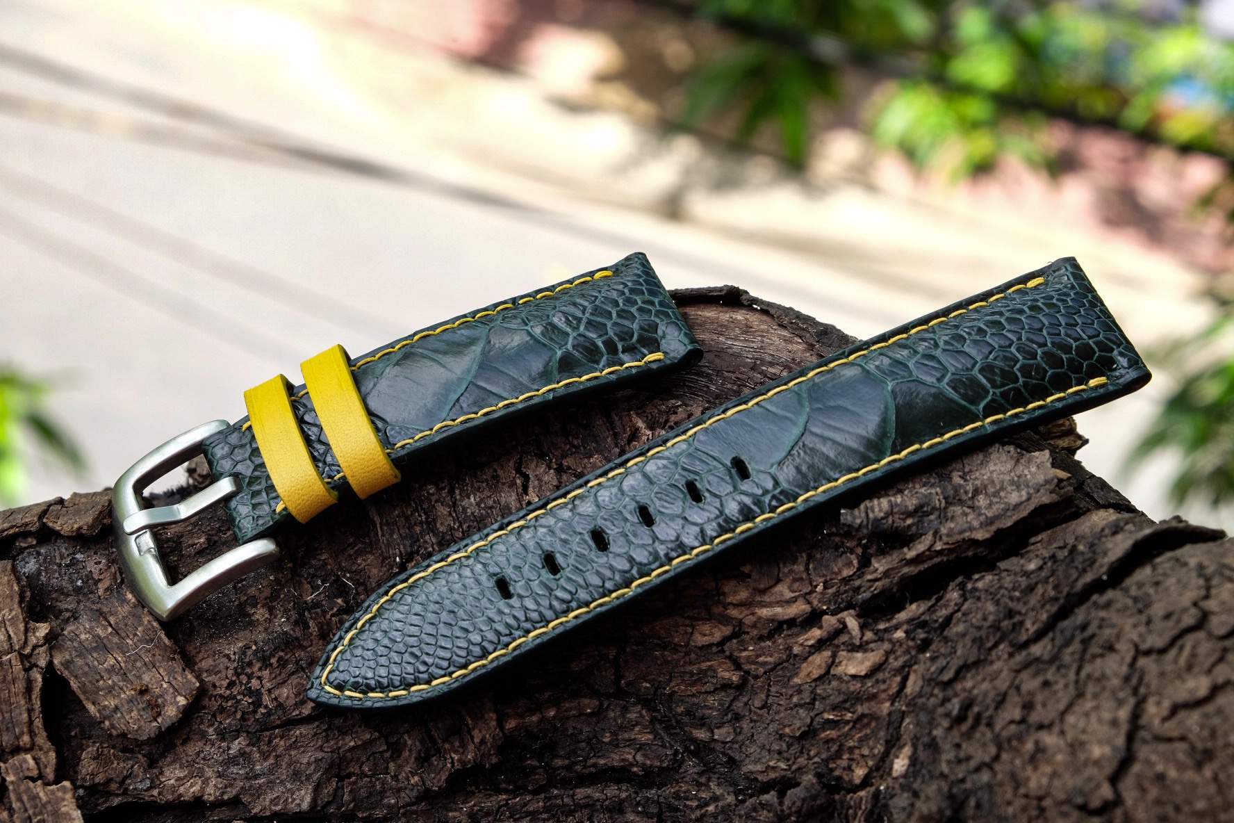 Olive green buttero leather watch strap HDCLE67